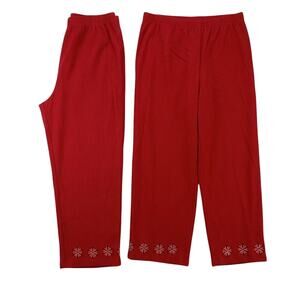 Russell Kemp Red Straight Leg Capris Floral Embroidered Beaded Plus Size   3XL